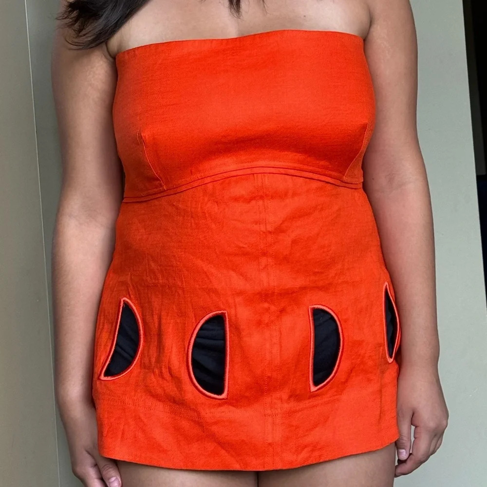 Size 12 Tanya Taylor strapless linen blend orange top.  NWT